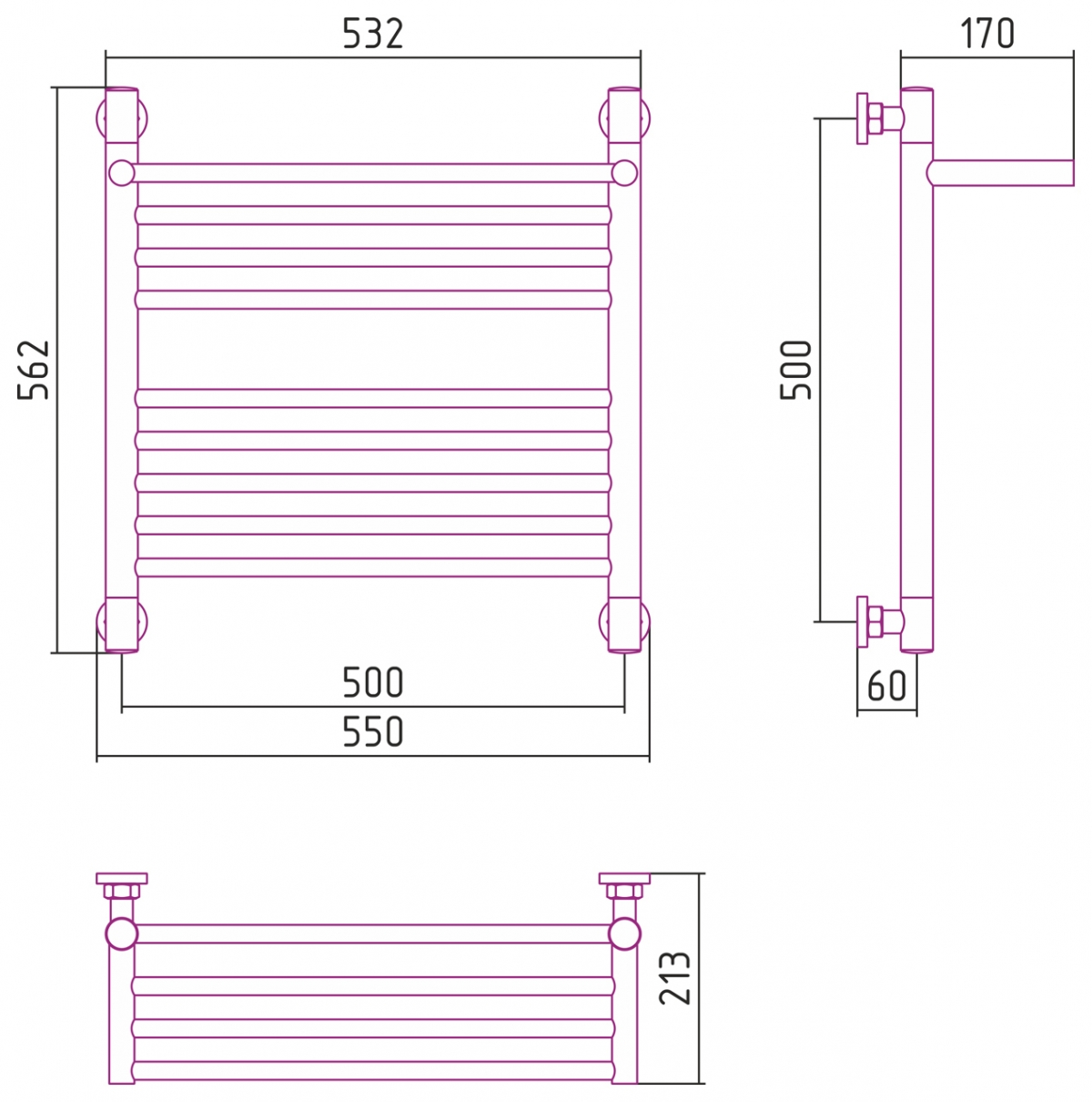 Полотенцесушитель водяной Сунержа Богема с полкой+ 500x500